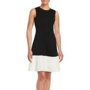 Eliza J Colorblock Black & White Knit Fit & Flare Dress Size 2